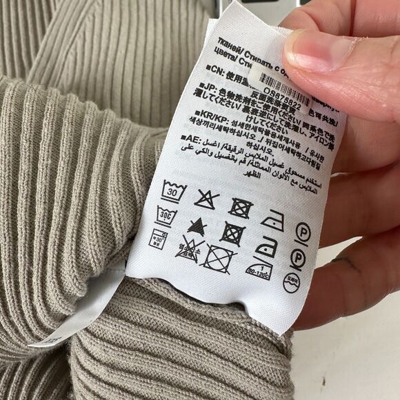 Closed Stone Gray Ribbed Knit V-Neck Front Button Short Sleeve Cardigan Top XXS - Picture 11 of 13